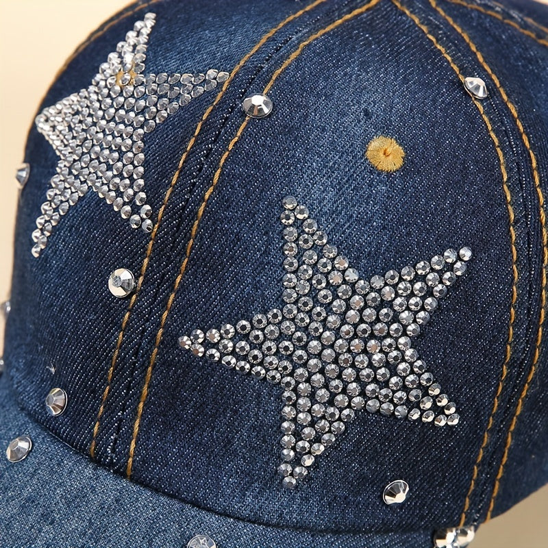 Pentagram Rhinestone Denim Baseball Cap Ladies Adjustable Caps Hats For Women