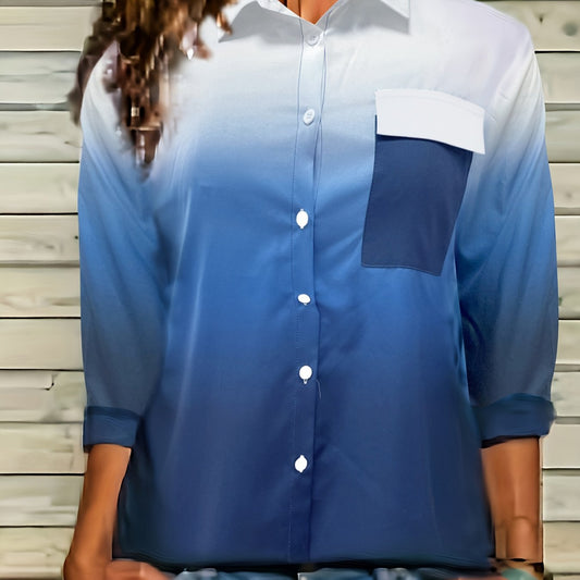 Ombre Print Long Sleeve Button Up Shirt