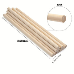 10pcs Wooden Sticks 30-48cm Round Craft Macrame Pins Unfinished Hard Wood Sticks