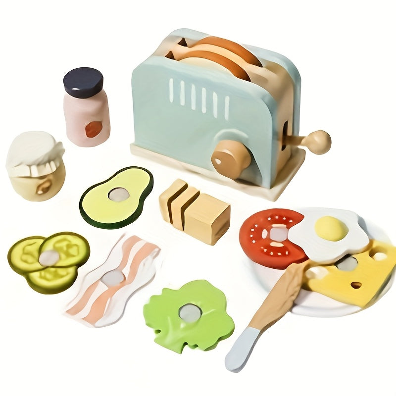 Wooden Pop Up Toaster Toy Set for Pretend Kitchen Role Play