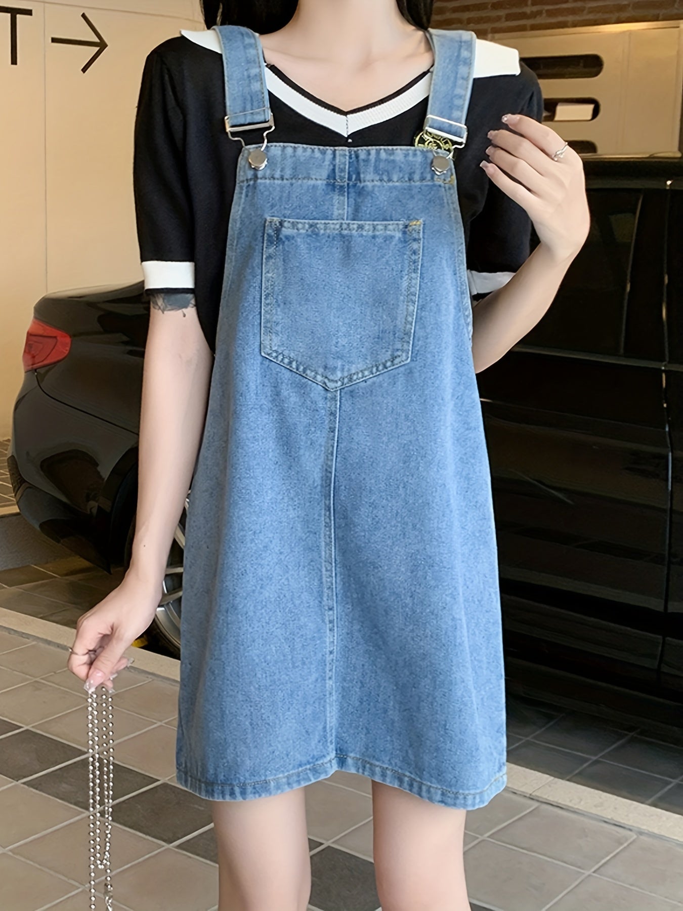 Patch Pockets Denim Skirtall Casual Denim Dress