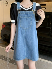 Patch Pockets Denim Skirtall Casual Denim Dress