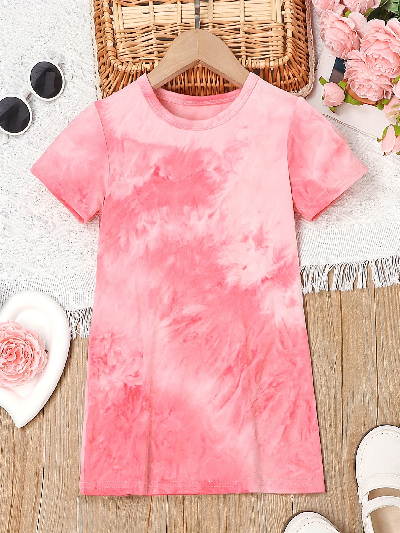 Girls Tie Dye Short Sleeve T-shirt Dress for Summer