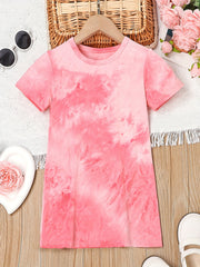 Girls Tie Dye Short Sleeve T-shirt Dress for Summer