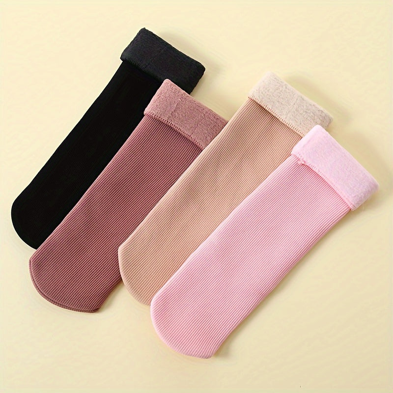 4 Pairs Plush Lined Socks Warm Mid Tube Women's Stockings