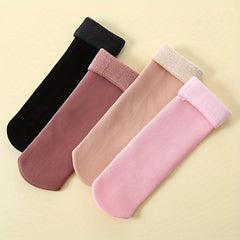 4 Pairs Plush Lined Socks Warm Mid Tube Women's Stockings