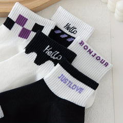 5 Pairs Letter Print Short Socks Crew Stockings Women's Hosiery
