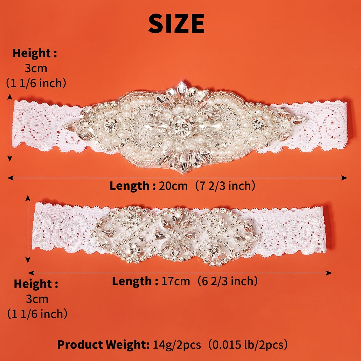 Lace Bridal Garter Set Clear Rhinestones Crystal Faux Pearl 2pcs