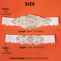 Lace Bridal Garter Set Clear Rhinestones Crystal Faux Pearl 2pcs