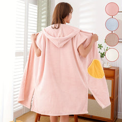 Women's Hooded Bathrobe with Hat and Towel Set