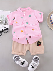 Baby Boys Bear Print Casual Outfit Shirt & Shorts