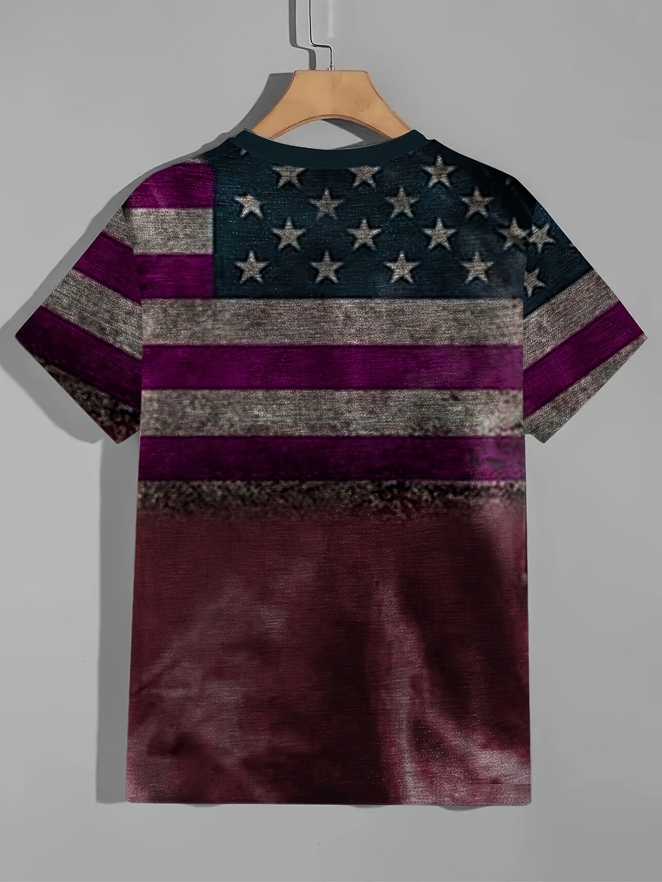 Flag Print T shirt Men's Casual Street Style Stretch Round Neck Tee Shirt