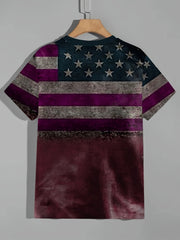 Flag Print T shirt Men's Casual Street Style Stretch Round Neck Tee Shirt