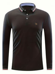 Lion Print Men's Casual Button Up Long Sleeve Polo Shirt