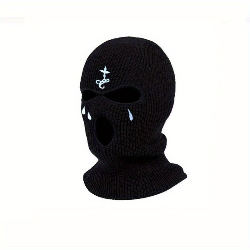 Funny Tear Embroidery Balaclava Y2K Ski Mask Anime Hip Hop Knit Hat