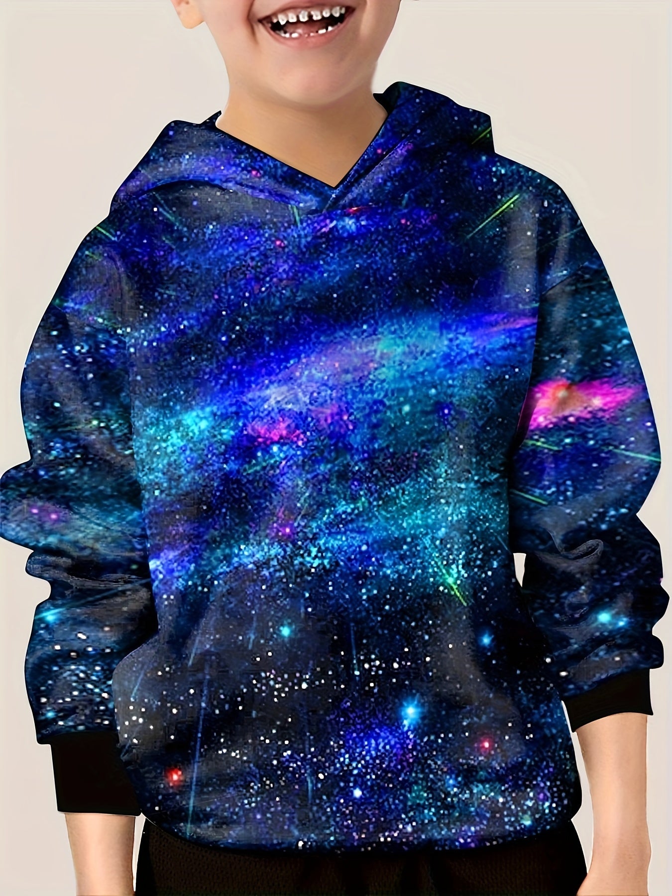 Boys Space Graphic Hoodie 3D Digital Print Long Sleeve Top