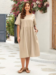 Casual Dress Women's Plus Short Sleeve Ruched Comfortable Dress