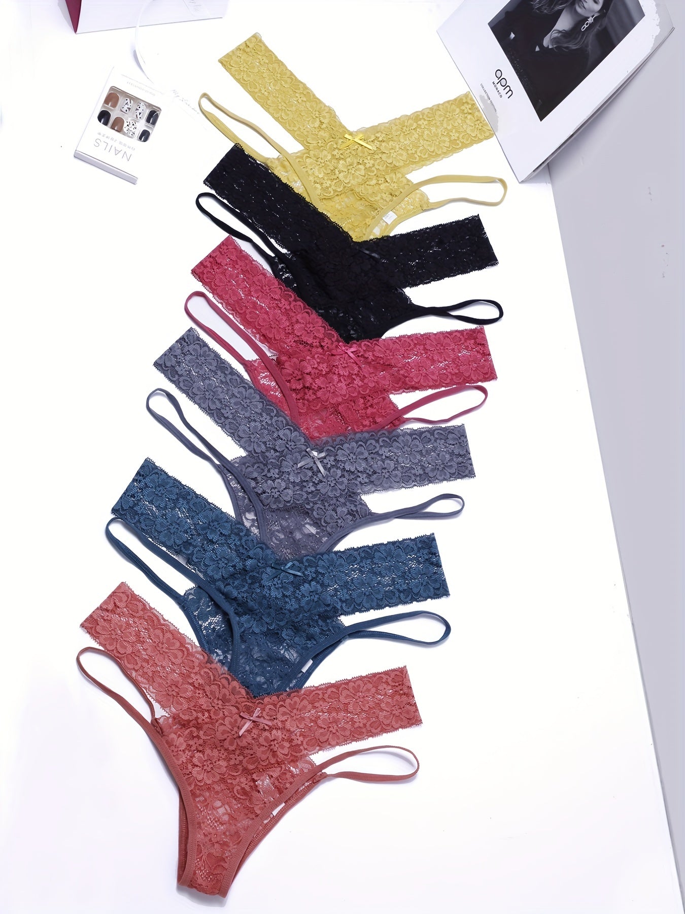 6pcs Floral Lace Cut Out Thongs Low Waist Panties Pack