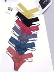6pcs Floral Lace Cut Out Thongs Low Waist Panties Pack