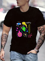 Funny Doodle Print Men's Graphic Crew Neck T shirt for Summer