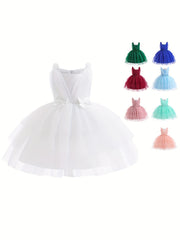 Princess Dress Birthday Girl Bow Decor Layered Tutu Dress
