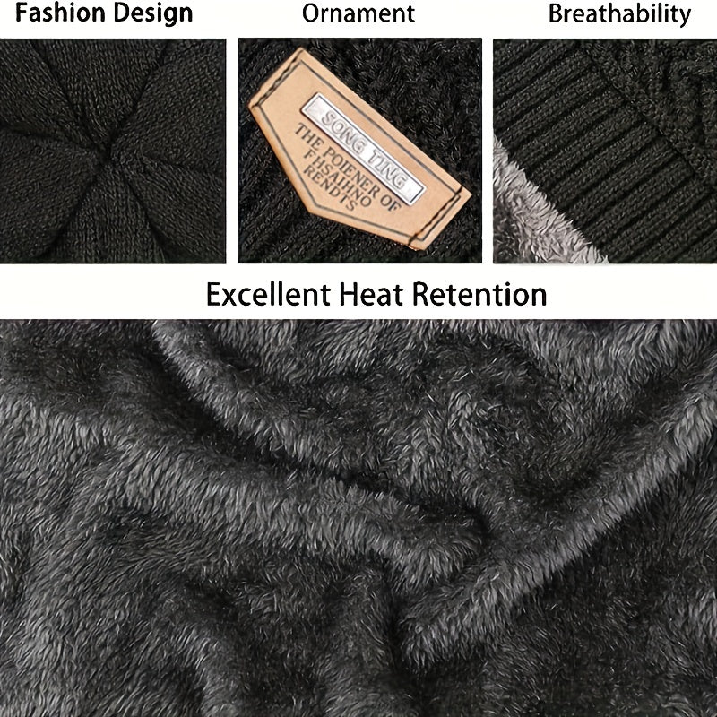 Winter Fleece lined Knit Hat Scarf Touch Gloves 3pc Set