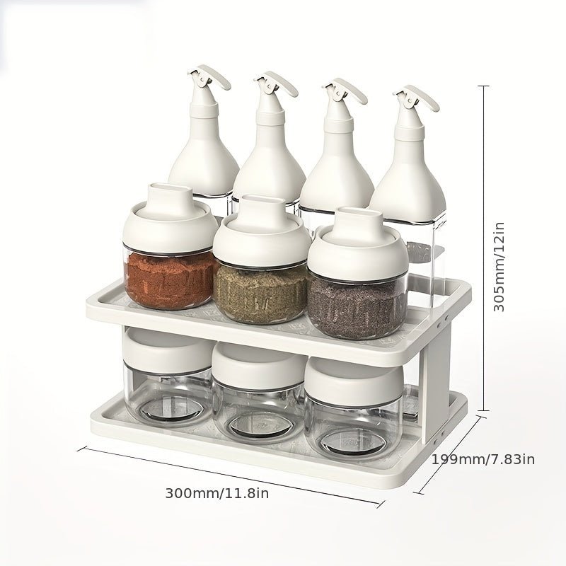 11pcs Seasoning Box Set with Tray - Salt Spice Sauce Jars w/ Storage Holder