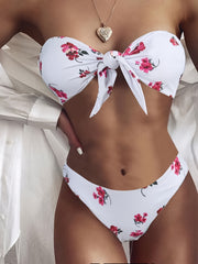 Floral Print Bandeau Bikini Set Strapless Tube Top 2 Piece Swimsuit