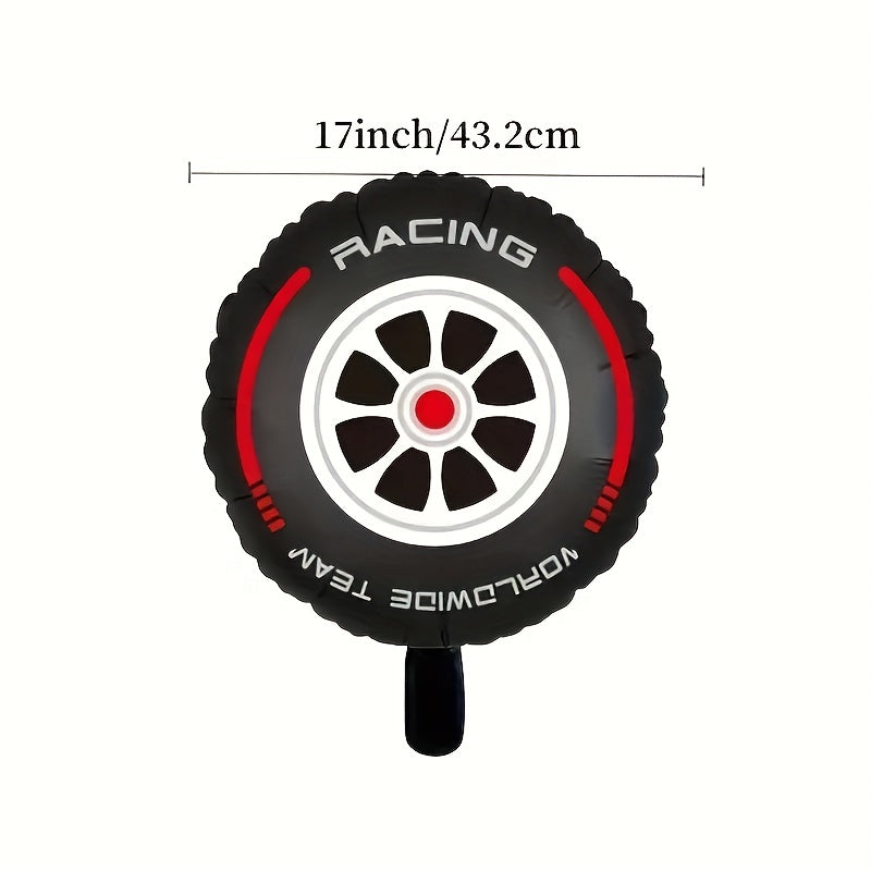 6pcs Racing Theme Tire Balloons Red Yellow Round Decorations