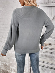 Button Front Knit Cardigan Waffle V Neck Sweater