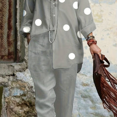 Women's Plus Dot Print Shirt & Roll Up Pants Set