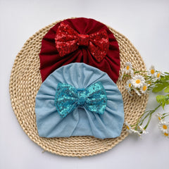 Baby Sequin Bowknot Turban Soft Elastic Hat