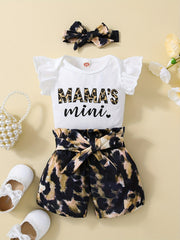 Baby Girls Sleeveless Top with MAMA'S Mini Print and Leopard Print Bow