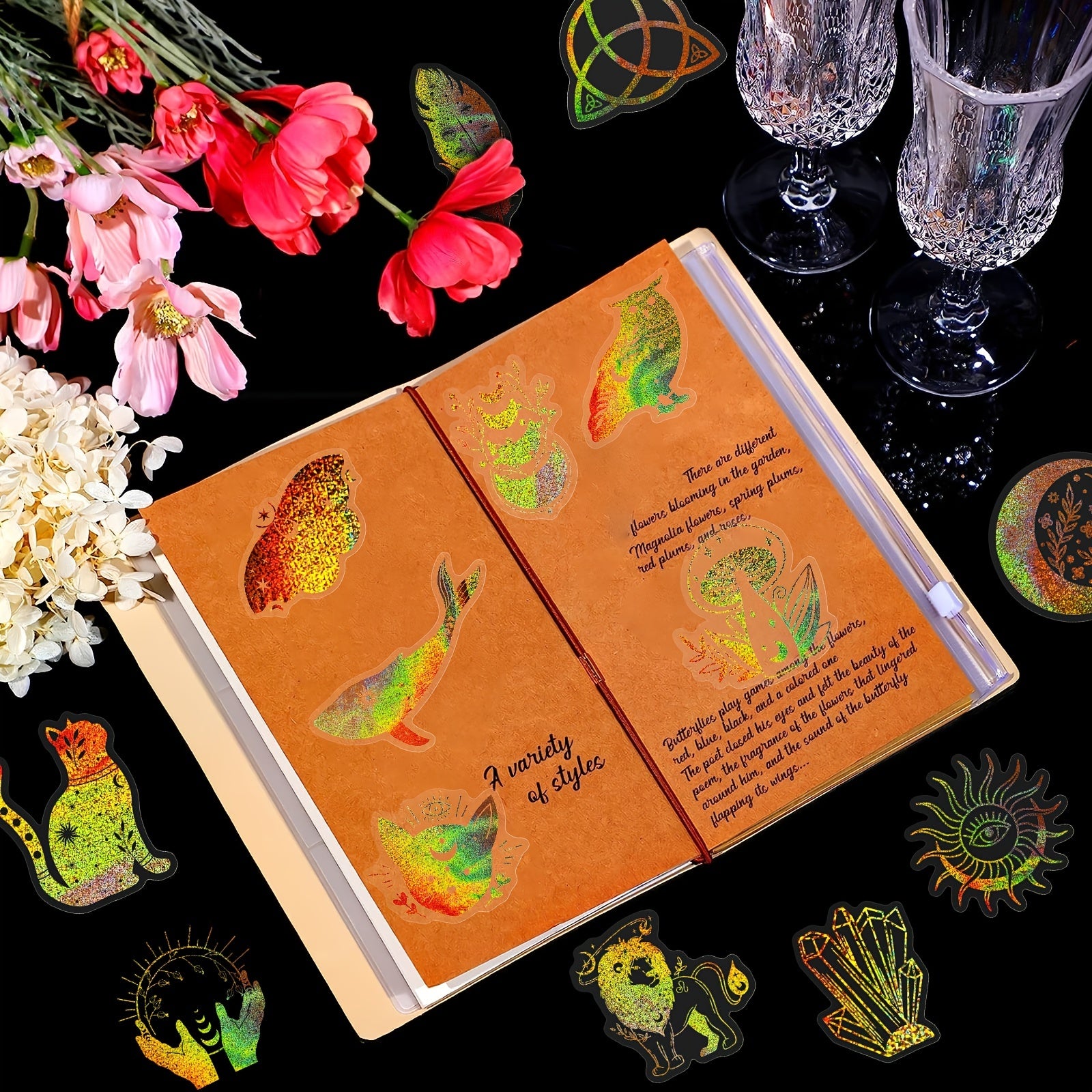 100pcs Starry Sky Laser Stickers Golden Holographic Retro Journal Stickers