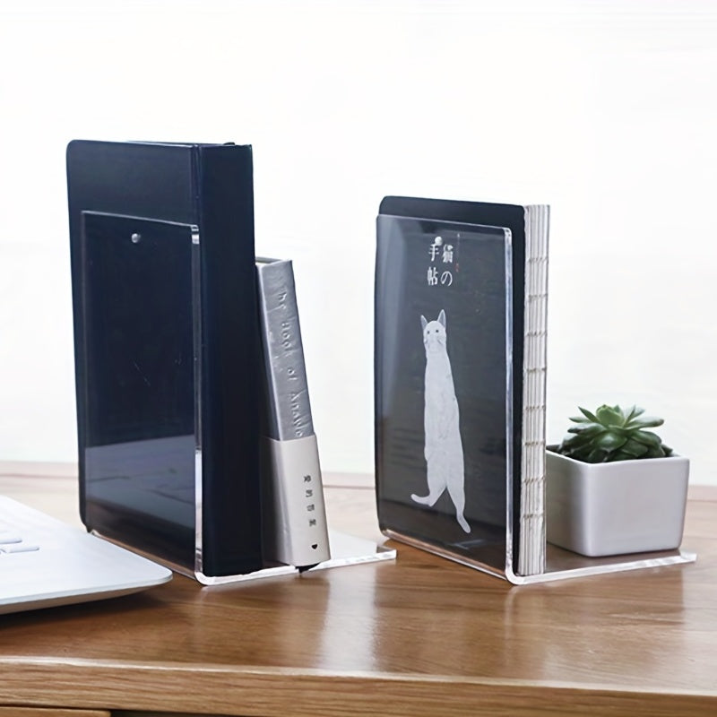 Acrylic Bookends for Shelves Heavy Duty Book Ends and Desktop Organizer