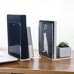Acrylic Bookends for Shelves Heavy Duty Book Ends and Desktop Organizer
