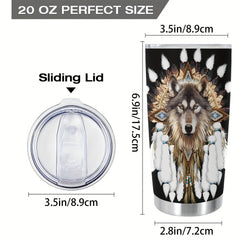 20oz Indian Wolf Stainless Steel Tumbler - Insulated Travel Mug