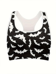 Bat Print Shockproof Racer Back Fitness Bra