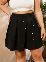 Women's High Rise Pleated Skirt with Faux Pearl Decor