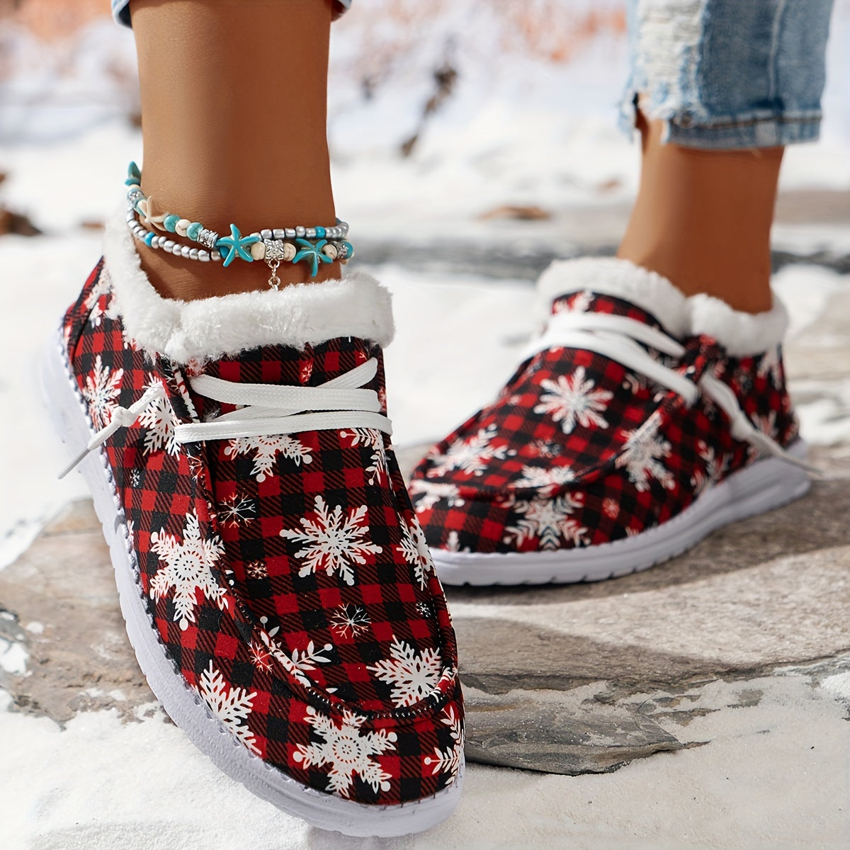 Christmas Elements Pattern Warm Flat Shoes Non slip Snow Sneakers