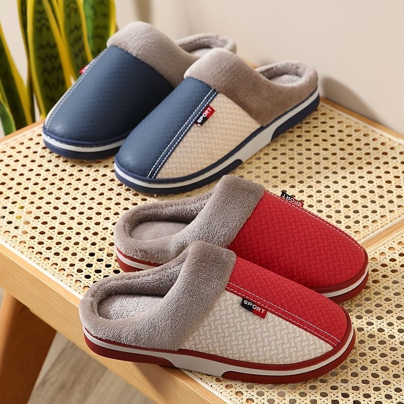 Men's Colorblock Cotton Non-slip Slippers Warm Cozy Slides