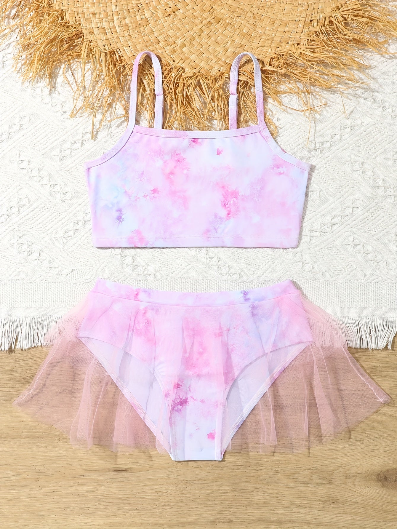 Girls Tie Dye 2pc Swimwear Set Top Tutu Briefs Summer Gift