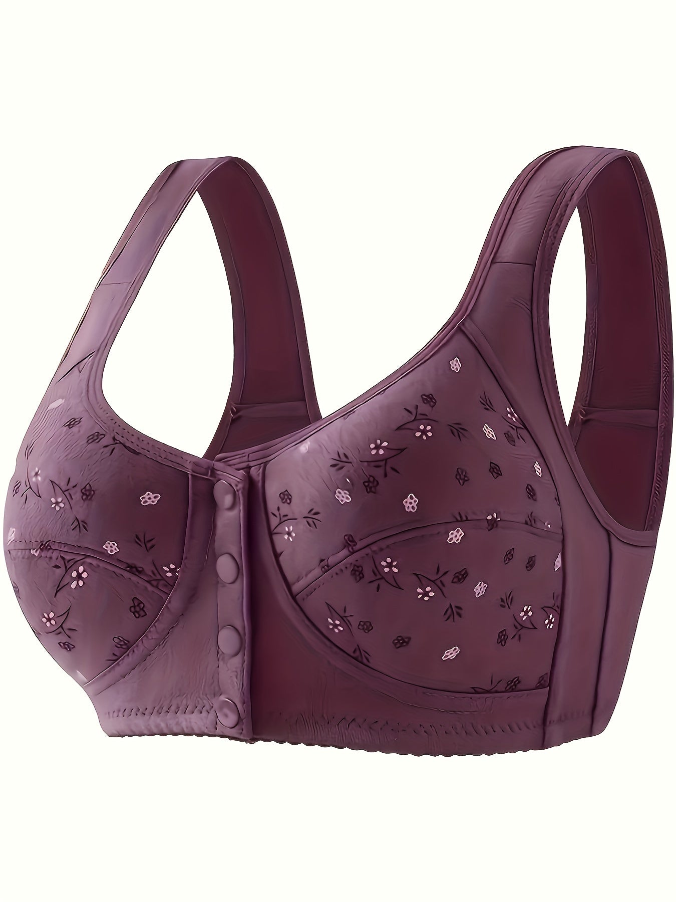 Floral Print Wireless Bra Front Buckle Push Up Bra Women's Lingerie