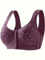 Floral Print Wireless Bra Front Buckle Push Up Bra Women's Lingerie
