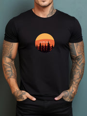 Forest Motorcycle Rider Print Men's Graphic Crew Neck Active T-shirt