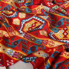 Vintage Geometric Print Scarf Bohemian Tassel Shawl Red