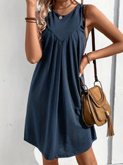 Casual Tank Dress Solid Cut Out Back High Stretch Pleated