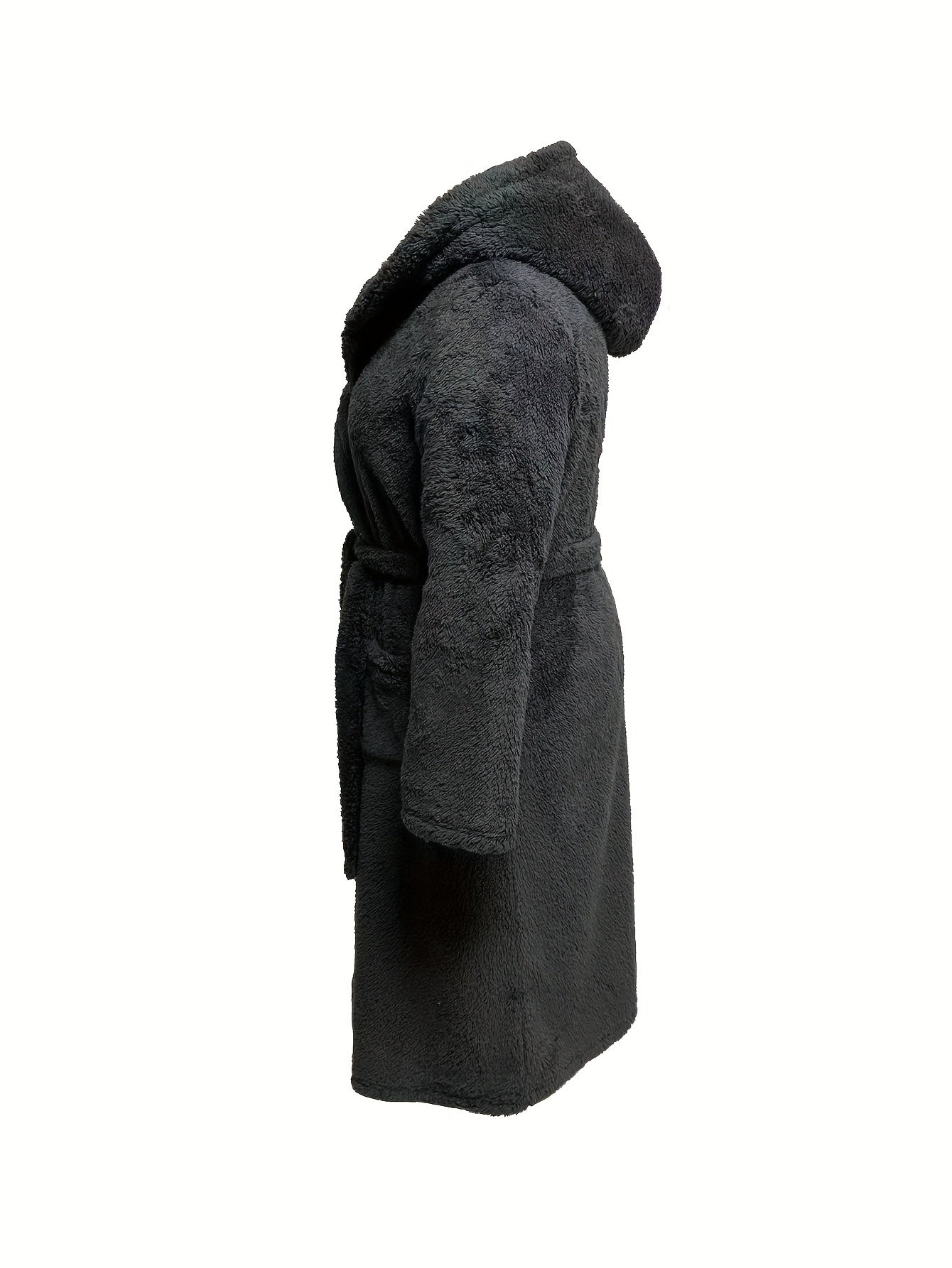 Womens Plus Size Hooded Flannel Bathrobe Warm Robe With Pockets