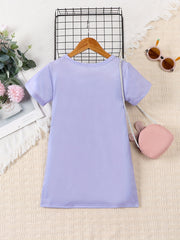 Girls Cat Print Short Sleeve Dress