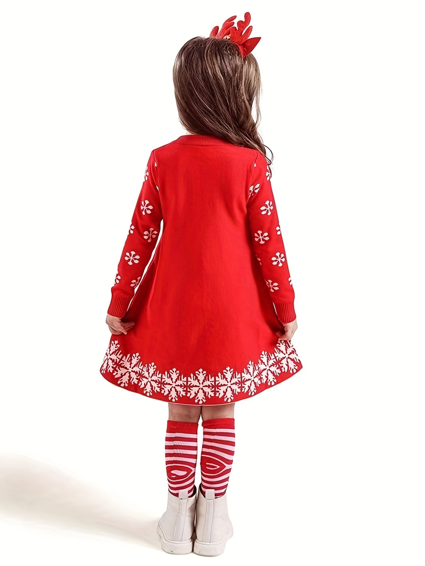 Christmas Deer Jacquard Knitted Dress Long Sleeve Sweater